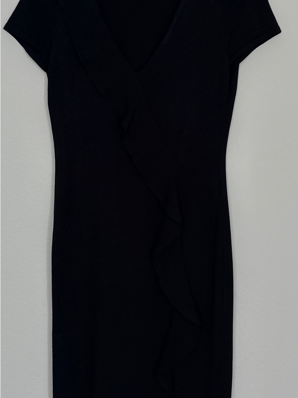 Valentino Black V-Neck Midi Dress with Front Ruffle